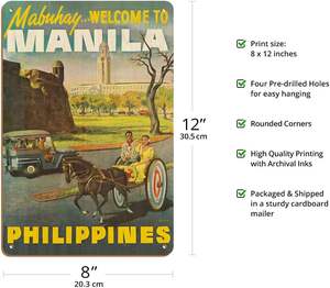 <span class=keywords><strong>Manila</strong></span>, Filipinas - Mabuhay (Bienvenido) - Póster de Viaje Vintage de los Años 50 - Letrero Decorativo de Madera Vintage de 8 x 12 Pulgadas - Product Image 2