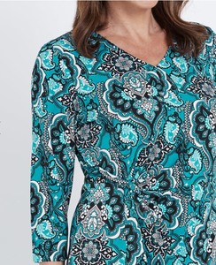 Las mujeres de alta calidad 3/4 manga lado Cintura entallada cuello en V <span class=keywords><strong>vestido</strong></span> <span class=keywords><strong>MIDI</strong></span> Impresión de - Product Image 4