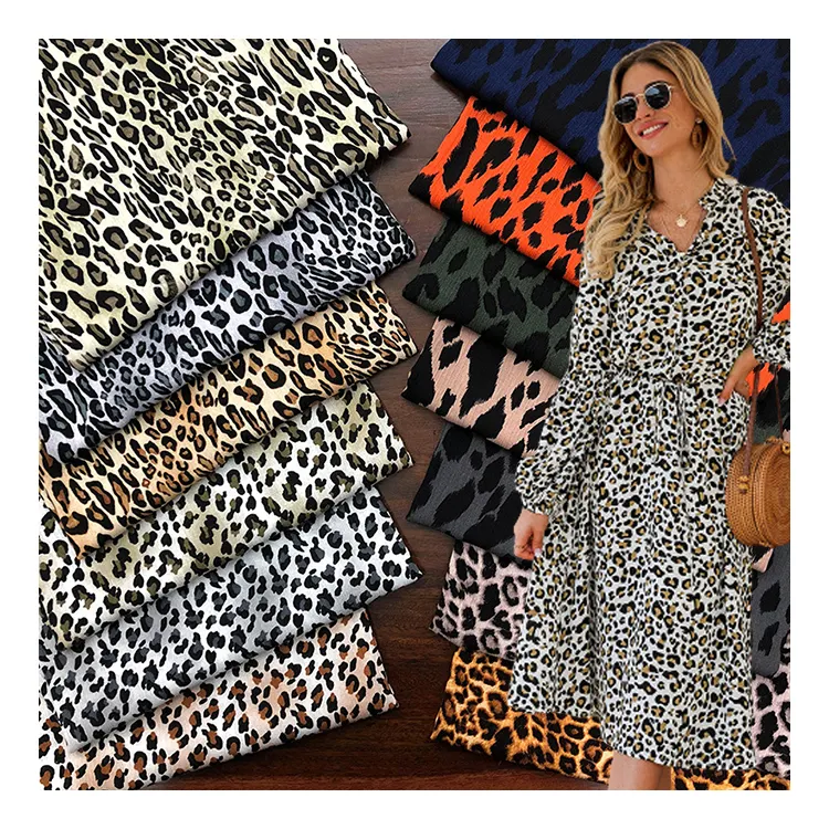 Vestido de tecido estampado de leopardo, 100% rayon 30*24s 130gsm para mulheres