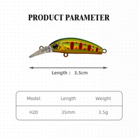 Leurre Minnow Hessen H20 35mm 3.5g multicolore à queue longue pour toutes les couches d'eau en PVC/TPE pour poisson-chat, marlin et brochet