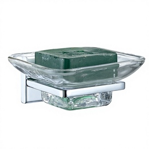 Jabonera Moderna de Aleación de Zinc Cromada con Plato de Vidrio, Base Redonda para Montar en la Pared - Product Image 1