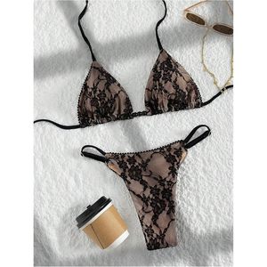 FOXA Women's 2 Piece Halter <b>Bikini</b> <b>Set</b> Floral Lace <b>Triangle</b> Cheeky Swimwear Bathing Suit - Product Image 5