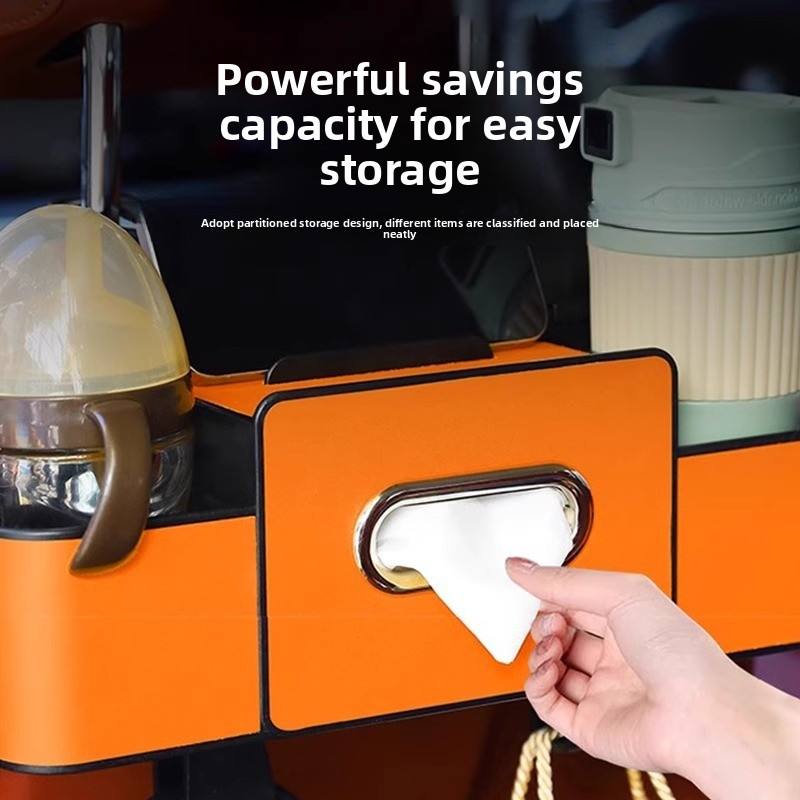 Multi-functional Car Seat Back Organizer with Tissue Box Cup Holder - JY Brand Model J-07854