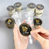 Calcomanía para Vasos de Plástico con Diseño de Emblema, Resistente al Agua, Brillante, Personalizada, con Logotipo de León Negro y Dorado, Pegatinas Holográficas Circulares para Vasos