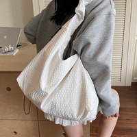 Bolso de Hombro Tipo Tote de Gran Capacidad para Mujer, Estilo Coreano, Diseño a Cuadros, Poliéster, Cierre de Cremallera, Estilo Urbano Simple, Casual, Artístico y Plisado