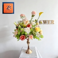 Centre de table en fleurs artificielles en soie, pêche, orange, pivoine, rose, calla, arrangement floral, décoration de table pour mariage, banquet, événement