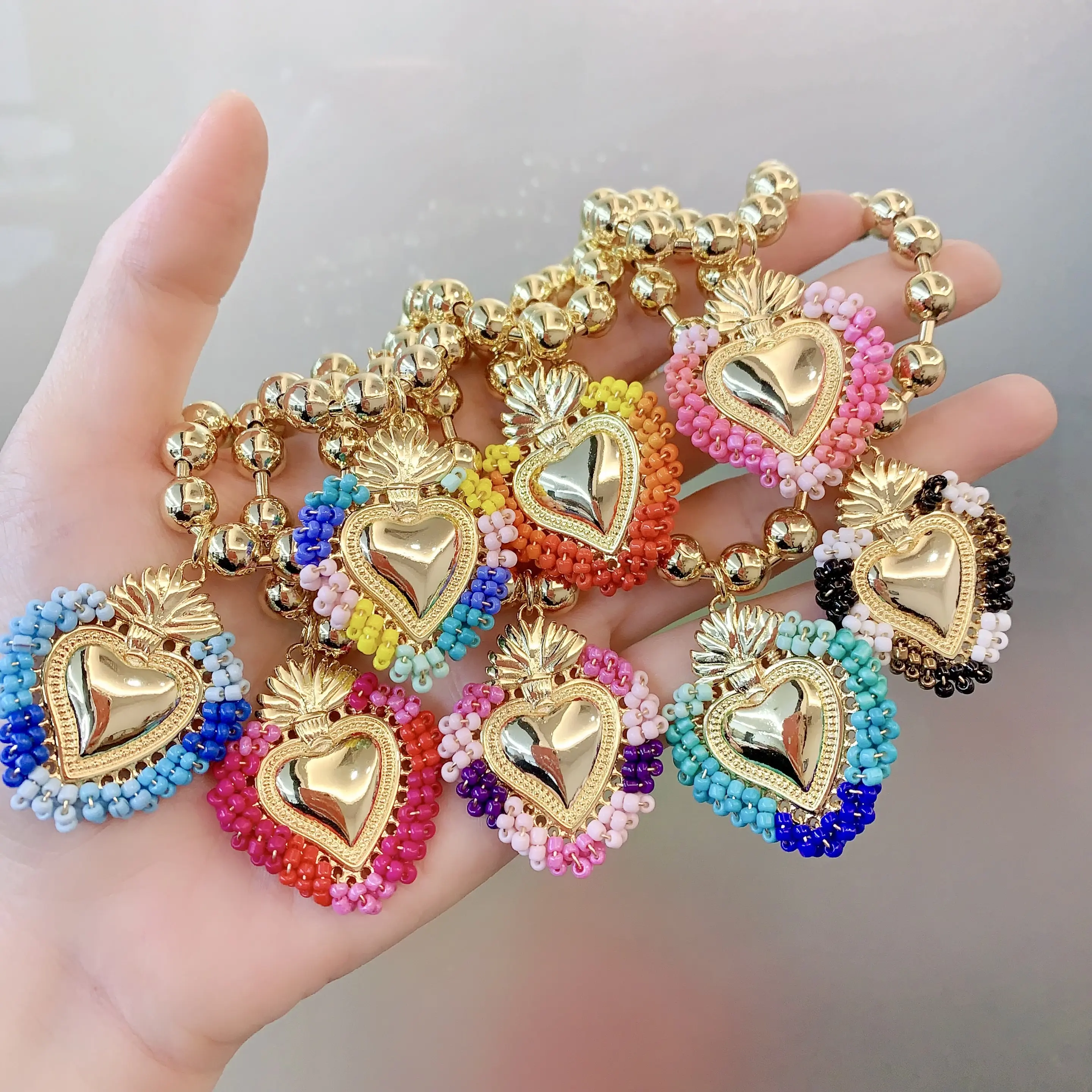 LS-C2721 Mulheres delicadas pulseira para meninas pulseira de ouro frisado como presente sagrado coração de Jesus pulseiras