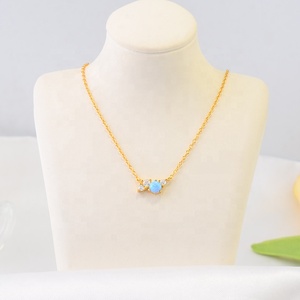 Minimalista semplice delizia catena di clavicola con <span class=keywords><strong>pietra</strong></span> di zircone blu <span class=keywords><strong>opale</strong></span> <span class=keywords><strong>pietra</strong></span> 925 in argento Sterling collana di gioielli - Product Image 3