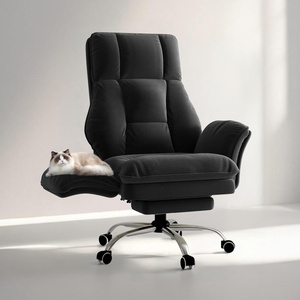 Chaise de bureau ergonomique en velours blanc, grande et haute, pour la maison ou le bureau, avec siège large et fonction massage, idéale pour les cadres. - Product Image 3