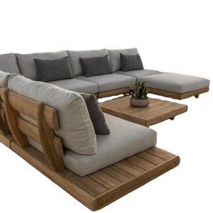 طقم كنب خارجي فاخر على شكل حرف L من خشب الساج عالي الجودة، أثاث حدائق للفنادق والفيلات، كنبة خشبية صلبة لغرفة المعيشة والفناء الخارجي - Product Image 2