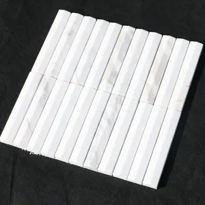 Volakas Modern White Marble Mosaic Long Strip 3 Sided Decorative Ceramic Tile For Kitchen Back Panel Or Room Wall