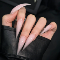 Ongles press-on rose nude brillant, longueur moyenne, forme stiletto, faits à la main, réutilisables, en acrylique, motif papillon pour doigts