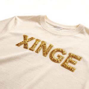 Nouveau T-shirt tendance 2026 style américain avec imprimé strass doré estampé à chaud, T-shirt homme en coton coupe oversize et courte style streetwear - Product Image 3