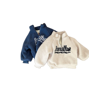 Vendita calda inverno bambino vestiti caldi per bambini <span class=keywords><strong>felpe</strong></span> <span class=keywords><strong>con</strong></span> cappuccio per bambino bambino in pile mezza <span class=keywords><strong>cerniera</strong></span> felpa <span class=keywords><strong>con</strong></span> scritta a collo alto - Product Image 1