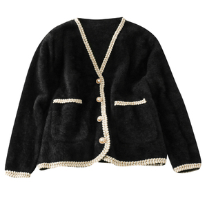Suéter de manga larga con cuello en V a la moda, cárdigan de punto para mujer, suéteres negros de punto para primavera y otoño para mujer, Par Muji 2021 - Product Image 1
