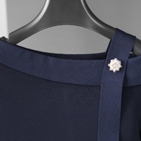 Pull tricoté décontracté Tyan en gros, col irrégulier, basique, uni, bleu marine, fin