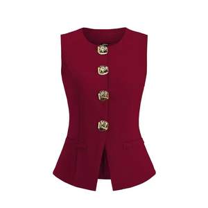 Nouveau débardeur pour femme, sans manches, col rond, tricoté, décontracté, respirant, tendance, élégant, cintré à la taille, couleur unie - Product Image 3