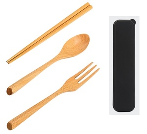 Ensemble de couverts en bois de hêtre coloré portable, prêt à être expédié, gravure en gros, vaisselle, voyage, cadeaux mignons, cuillère, baguettes - Product Image 3