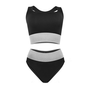Ensemble soutien-gorge sans couture respirant et culotte taille haute unie pour femme, lingerie sexy sans armatures avec logo à la taille - Product Image 6