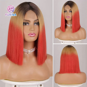 Venta al por mayor de alta calidad de encaje frontal resistente al calor pelucas de pelo sintético parte media colorido Arco Iris precio barato - Product Image 5