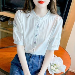 OEM Mới Mùa Hè Và Mùa Thu Thời Trang Mới Đơn Giản Thanh Lịch Tuổi Giảm Cotton Thêu Tinh Khiết Bông Lỏng Phồng Tay Áo Phụ Nữ Hàng Đầu - Product Image 3