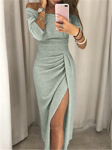 Robe longue à paillettes pour femmes, col bateau, Sexy, à la mode, de soirée, de luxe, Maxi, fendue, <span class=keywords><strong>2022</strong></span> - Product Image 5