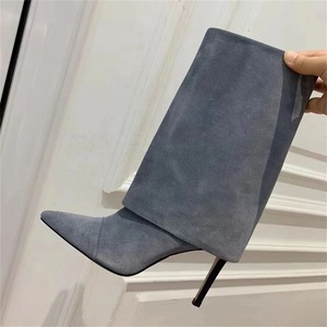 Bottines d'hiver à bout pointu pour femmes, bottines courtes en daim retourné, chaussures à talons aiguilles pour femmes - Product Image 3