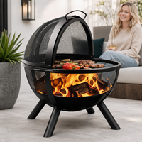 Brasero sphérique portable en maille avec couvercle articulé, grille de cuisson et poignées pour barbecue extérieur