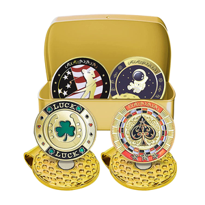 Ensemble de marqueurs de balle de golf en émail de qualité supérieure avec clip magnétique pour chapeau, marqueurs de balle de golf en métal dans une boîte en étain dorée, logo personnalisé - Product Image 1
