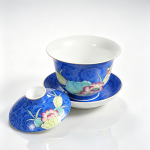 Gaiwan in Porcellana Ecologica Premium con Coperchio, Stile <span class=keywords><strong>Sgraffito</strong></span> Tradizionale Cinese, Motivo Loto Estivo, Resistente al Calore, con Vassoio RED LEAF - Product Image 4