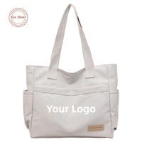 Sac à main pour femme en toile de couleur unie avec impression personnalisée, sac fourre-tout multi-poches, grande capacité, sac à bandoulière pour un usage quotidien