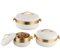 Conteneur alimentaire à large anse dorée 1L 2L 3.5L en acier inoxydable avec double poignée et couvercle verrouillable, ensemble de réchauds de fête motif marbre royal