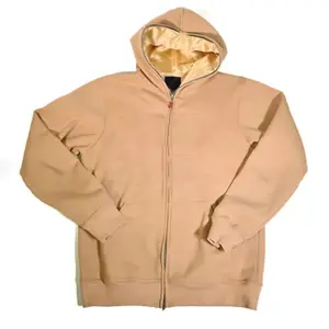 Sudadera con capucha de gran tamaño, prenda de vestir, de satén grueso, forrado con estampado de hojaldre, con cremallera completa y capucha de seda, 400gsm, venta al por mayor