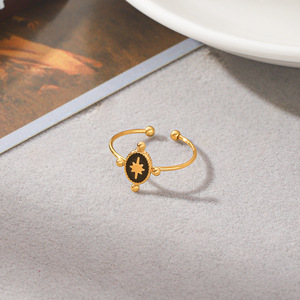 Anillo de Dedo Abierto Ovalado de Acero Inoxidable Pulido con Esmalte Vintage Impermeable para Mujer - Product Image 4