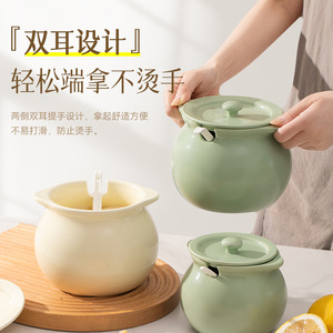 Ceramic Kitchen Oil Jar With Lid Heat Resistant Round Shape For Storing Lard Chili Oil Liquid Seasoning - Product Image 4