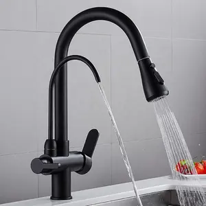 Three In One Water Filter Black Kitchen Mixer Pull Down Drinking Kitchen Faucet for Kitchenroom