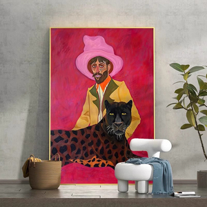 Peinture sur toile décorative de niche américaine, figure classique, salon, chambre à coucher, art déco, western cowboy, art mural ovale à suspendre - Product Image 3