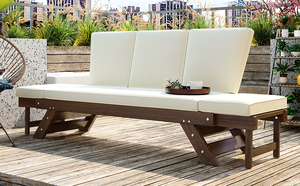 Chaise longue <span class=keywords><strong>de</strong></span> patio réglable en bois d'acacia, 3 positions inclinables, coussin en mousse épaisse, résistant à l'eau, canapé d'extérieur - Product Image 5