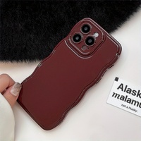 Coque de téléphone vintage bordeaux à bords ondulés et couleur unie pour iPhone 11 12 13 14 15 Pro Max Plus