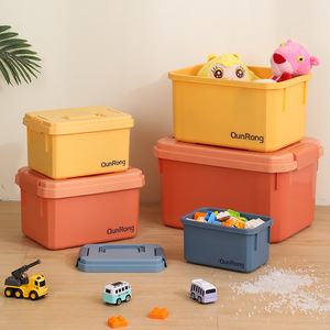 Boîte de rangement portable en plastique PP rectangulaire avec poignée et couvercle, bac de rangement empilable moulé par injection pour jouets et livres d'enfants - Product Image 5