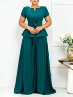 Ensemble 2 pièces pour femme, chemisier élégant à volants et pantalon palazzo, parfait pour les cocktails, les bals et les événements formels