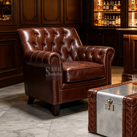 Fauteuil Chesterfield en cuir vintage capitonné, canapé simple avec accoudoirs roulés, chaise d'appoint pour salon, hôtel, café, club, mobilier de maison