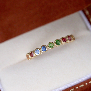 Aazuo – ensemble de bijoux fins en or massif 18 carats, saphirs naturels, bijoux arc-en-ciel féerique, bracelet et bague, cadeau pour femme, à porter au quotidien - Product Image 3