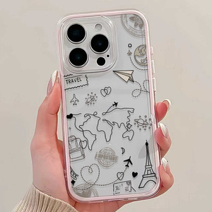 Coque de téléphone portable 2-en-1 en TPU à changement de couleur, motif voyage vintage, pour iPhone 14 12 15 17 Air 18 Pro Max - Product Image 3