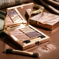 Palette de fards à paupières de luxe rose gold 4 couleurs avec couvercle à motif marbré et applicateur éponge pour les looks quotidiens