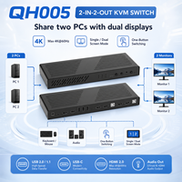 Conmutador KVM 2 entradas/2 salidas, HDMI dual 4K*60Hz, USB 2.0, control remoto, modo de pantalla única/doble, caja de aluminio para 2 PC y 4 monitores