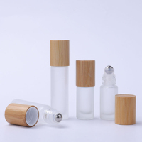 Botol Roll-On Kaca Buram 5ml 10ml Tutup Bambu Bulat Poles Mengkilap dengan Tutup Sekrup untuk Parfum/Minyak Esensial 100pcs