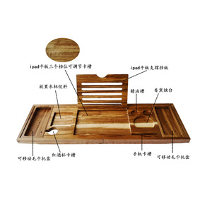 Acacia Wood Bathtub Rack 70x10.5x22cm With Wine Holder <b>Tablet</b> Phone <b>Stand</b> Bath Tray Storage <b>For</b> Relaxing Bath Time - Product Image 4