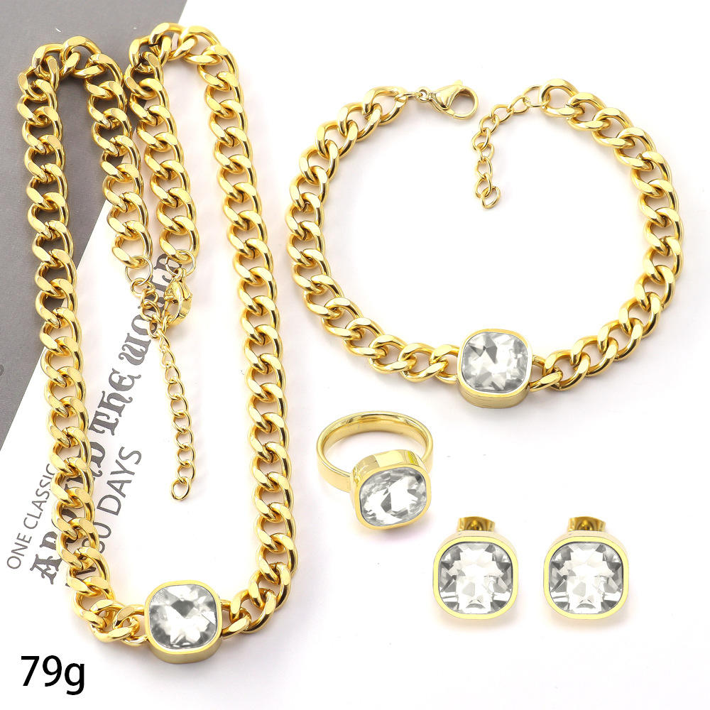 Alibaba Wholesale Rhinestone Jewelry Sets Wholesale Fashion Colors 14k Gold  Plated 4Pcs Set Stainless Steel Cuban Link Chain Rhinestone Jewelry Sets