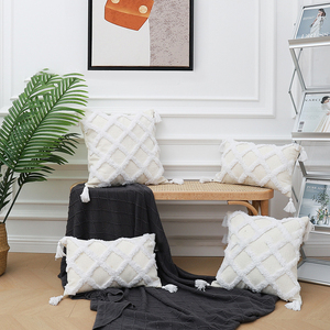 Fundas de Cojín de Lino con <span class=keywords><strong>Borlas</strong></span> Geométricas Acolchadas, Estilo Boho, <span class=keywords><strong>para</strong></span> Sofá, Silla o Suelo - Product Image 1